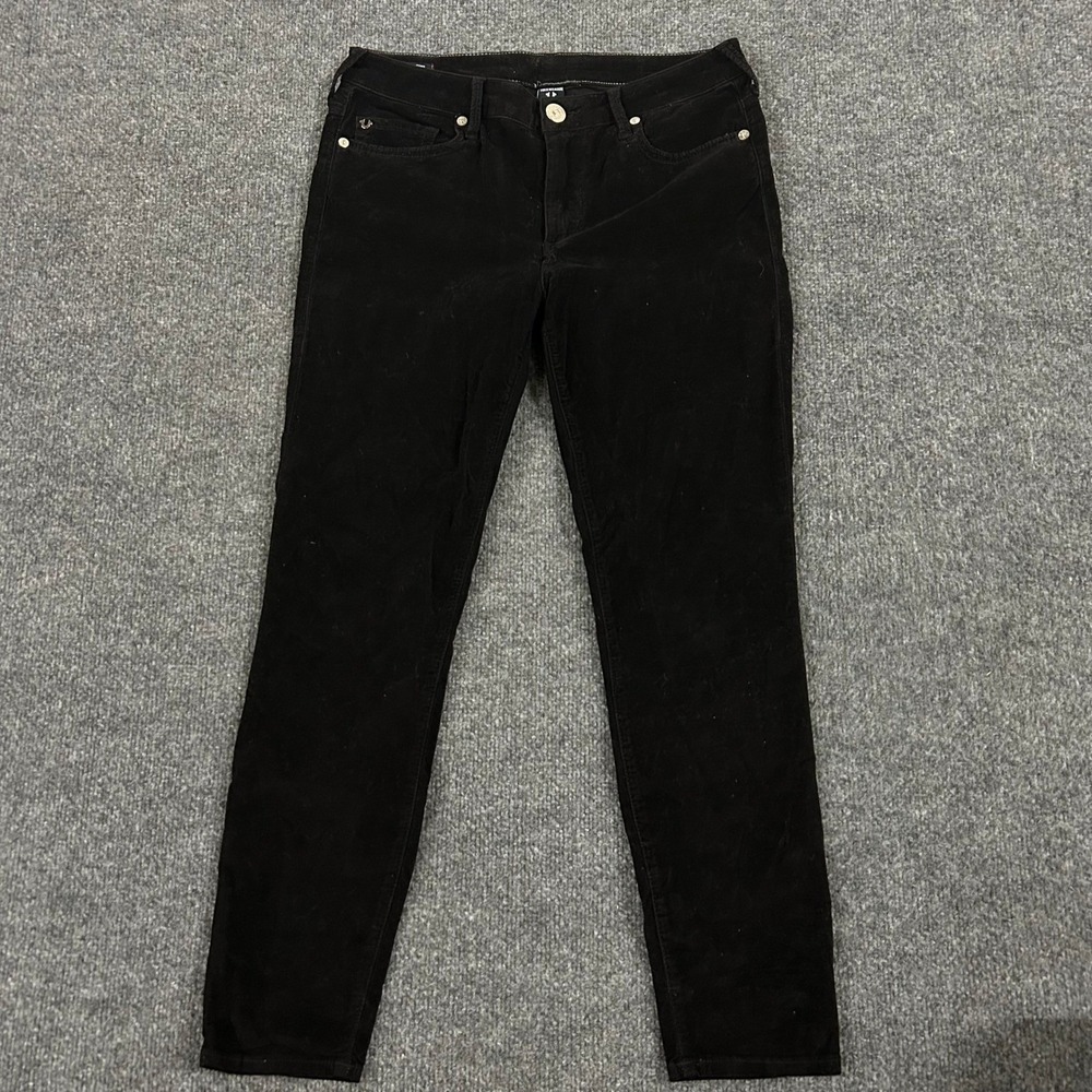 True Religion Pants Womens Size 29 Black Halle Super Skinny Corduroy Stretch Rip